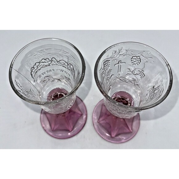 2 Vintage Tiara Indiana Glass Pink/Plum Fade Last Supper Wine Chalice Goblets 7” - Picture 4 of 16
